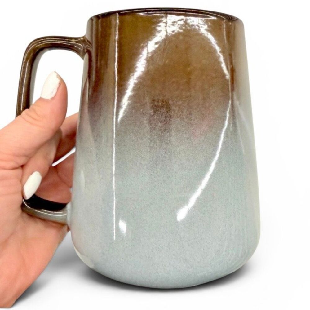 NWT Gorgeous World Market Ombré Blue And Brown Reactive Glaze Ceramic 22 oz Mug - Picture 4 of 9